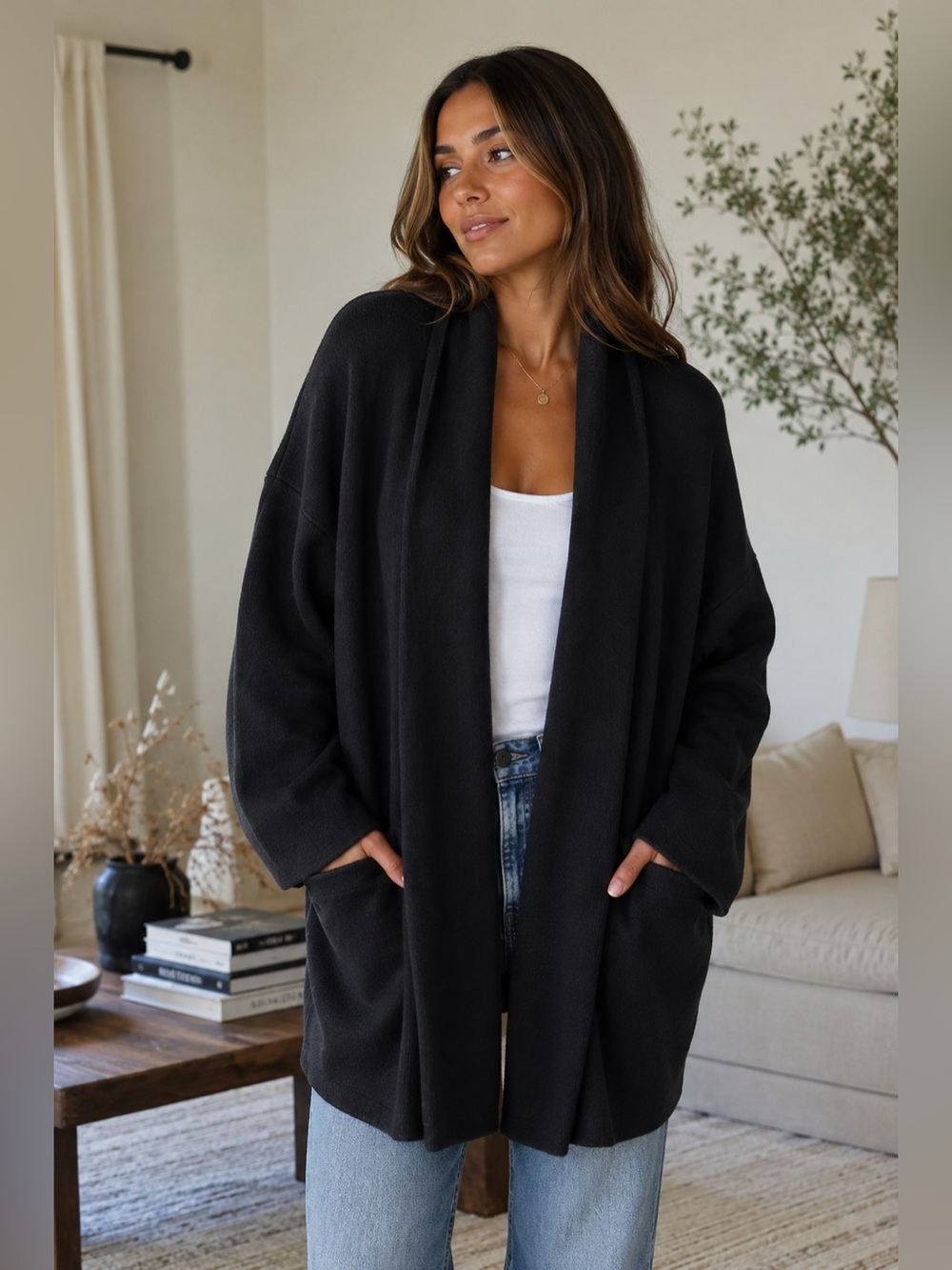 NWT Beryll Cashmere Cocoon Open Black Cardigan One Size